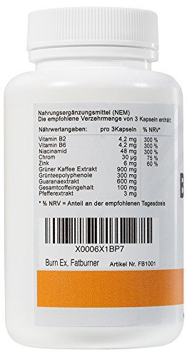 Burn Ex, Fatburner Diät, 90 Kapseln, 1800 mg, Grüne Kaffebohnen + Grüner Tee + Guarana - 2