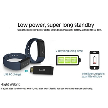 Jcotton I5+, I5 Plus Smartwatch IP67 wasserdichte intelligente Smart bracelet Bluetooth 4.0 Fitness Aktivität Tracker beobachten Sport Gesundheit Pedometer Armband Fügen Fitness Schlaf Monitor Sedentary Erinnerung Wristband Kompatibel mit Android IOS Smartphones (dunkelblau) - 5