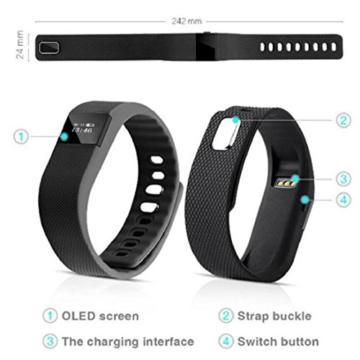TW64 Smart Handgelenk Band Schlaf Fitness Tracker Pedometer Sport Armband Unterstützung Iphone 4s 5 5c 5s und IOS 6.1or über Android System 4.3 oder höher (Bluetooth 4.0)black - 2