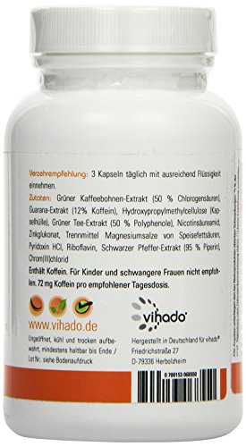 Vihado F-BRN - Grüne Kaffebohnen, Grüner Tee, Guarana, 100 Kapseln, 1er Pack (1 x 75,9 g) - 4